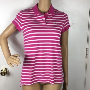 Lacoste pink and white striped polo shirt